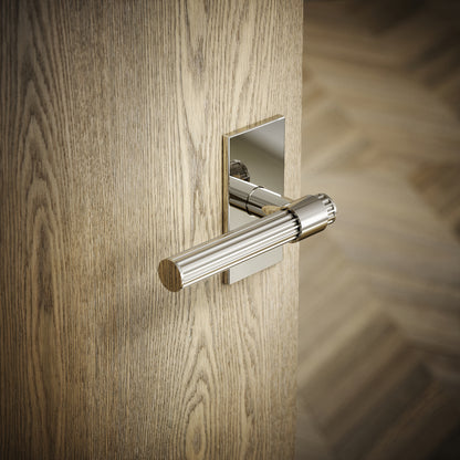 Royal Oak Plate Polished Nickel Deep Flute Lever Door Handles