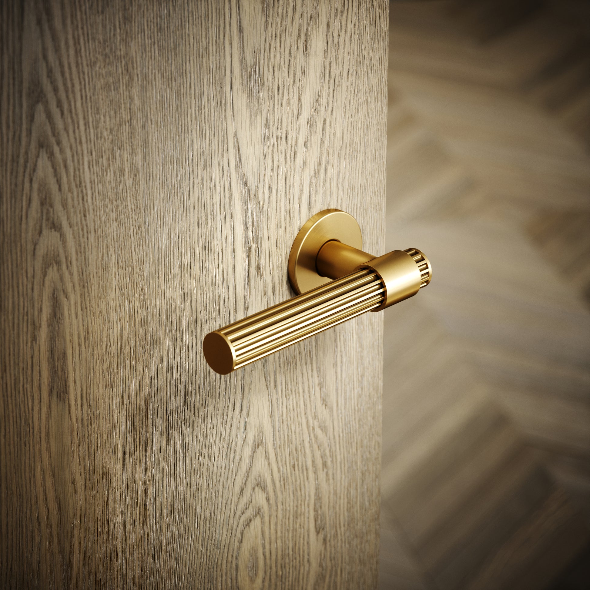 Royal Oak Brushed Gold Deep Flute Lever Door Handles
