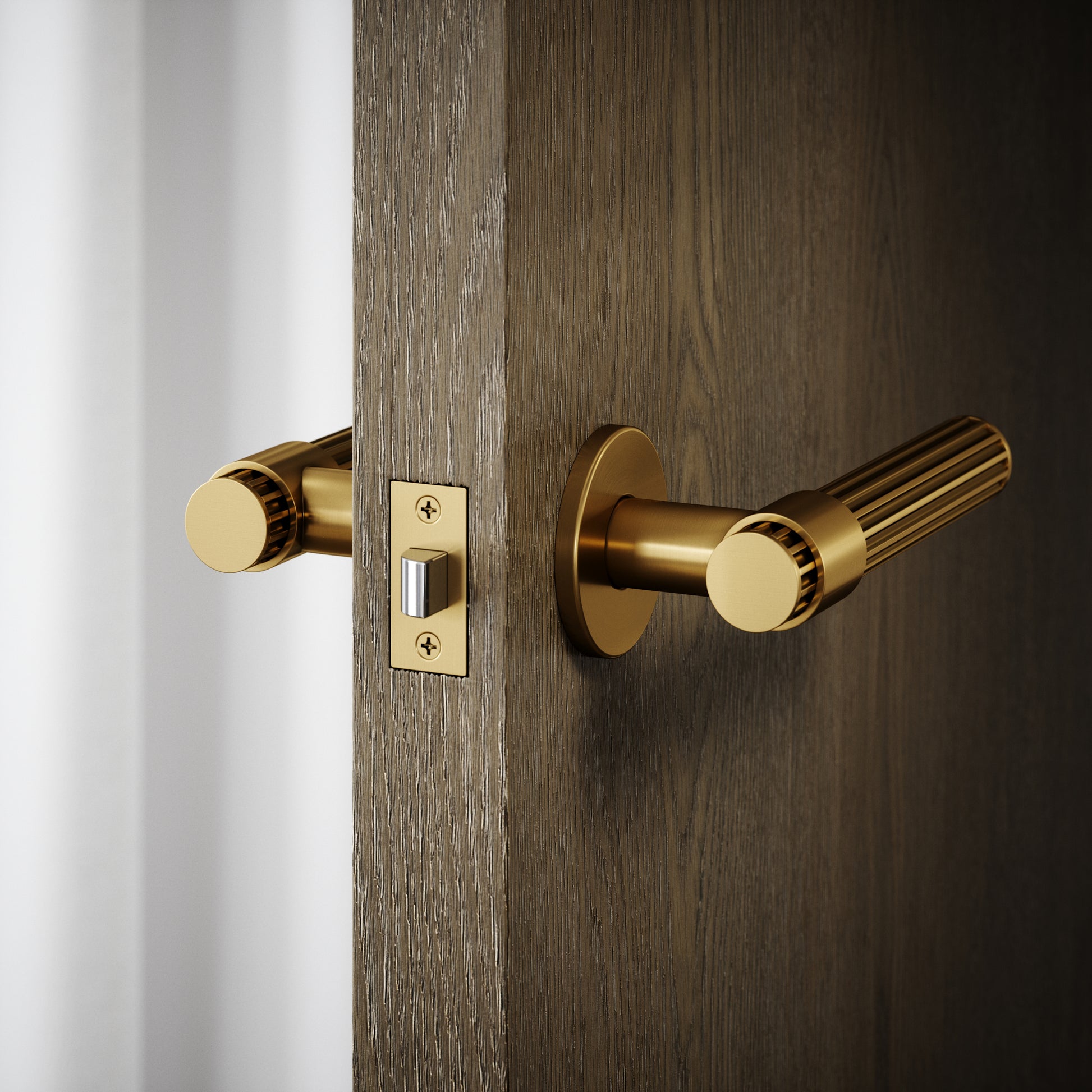 Royal Oak Brushed Gold Deep Flute Lever Door Handles