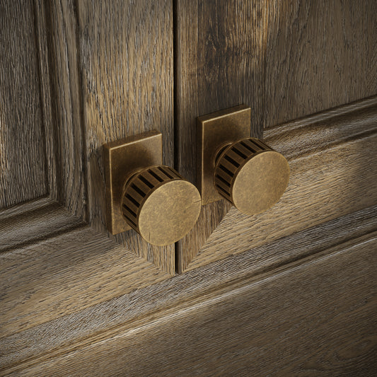 Royal Oak Plate Aged Bronze Deep Flute Cabinet Door Knob