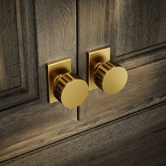 Royal Oak Plate Brushed Gold Deep Flute Cabinet Door Knob