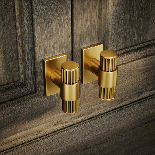 Royal Oak Plate Brushed Gold Deep Flute T-Bar Furniture Door Handle