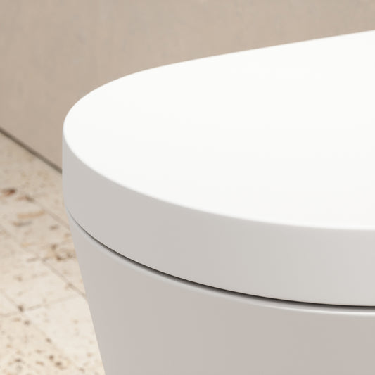 Senza Wall Hung Rimless Toilet with Concealed Cistern Frame and Aged Bronze Flush Plate