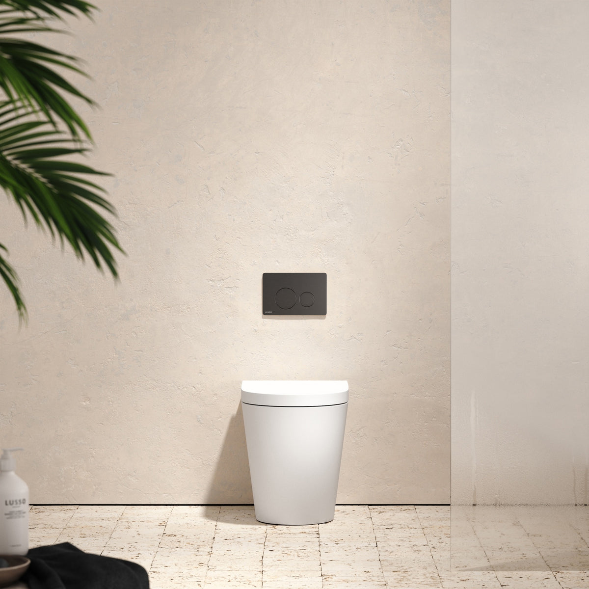 Senza Back To Wall Rimless Toilet with Concealed Cistern and Round Flush Plate