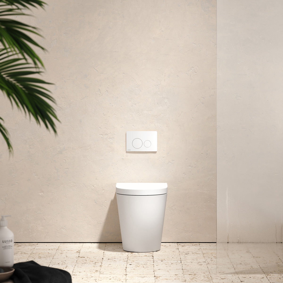 Senza Back To Wall Rimless Toilet with Concealed Cistern and Round Flush Plate