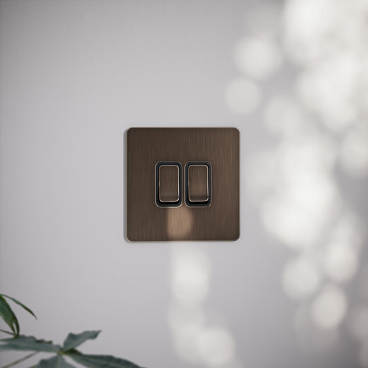 SlimTech Collection Brushed Bronze 2 Gang 2 Way Switch