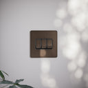 SlimTech Collection Brushed Bronze 3 Gang 2 Way Switch