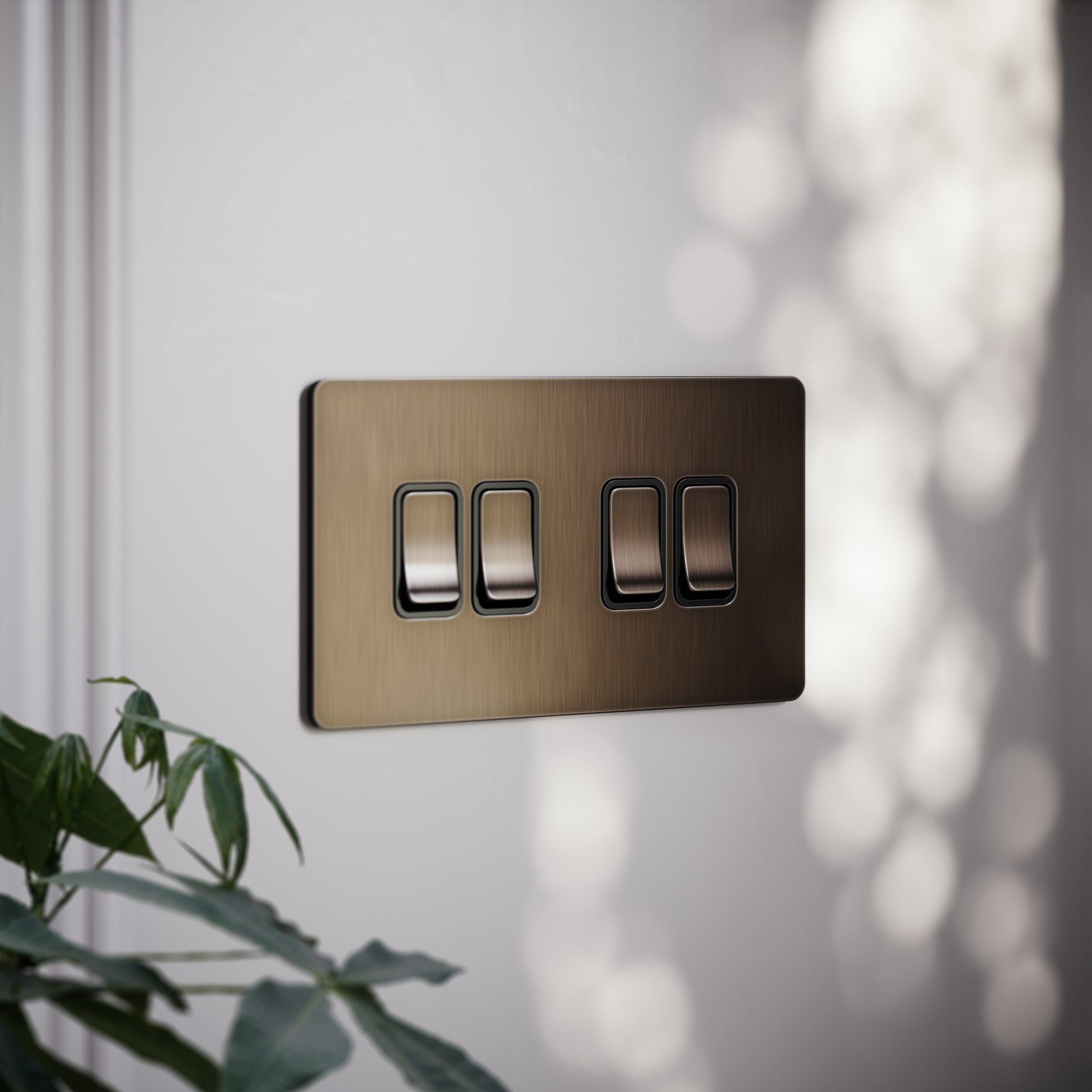 SlimTech Collection Brushed Bronze 4 Gang 2 Way Switch