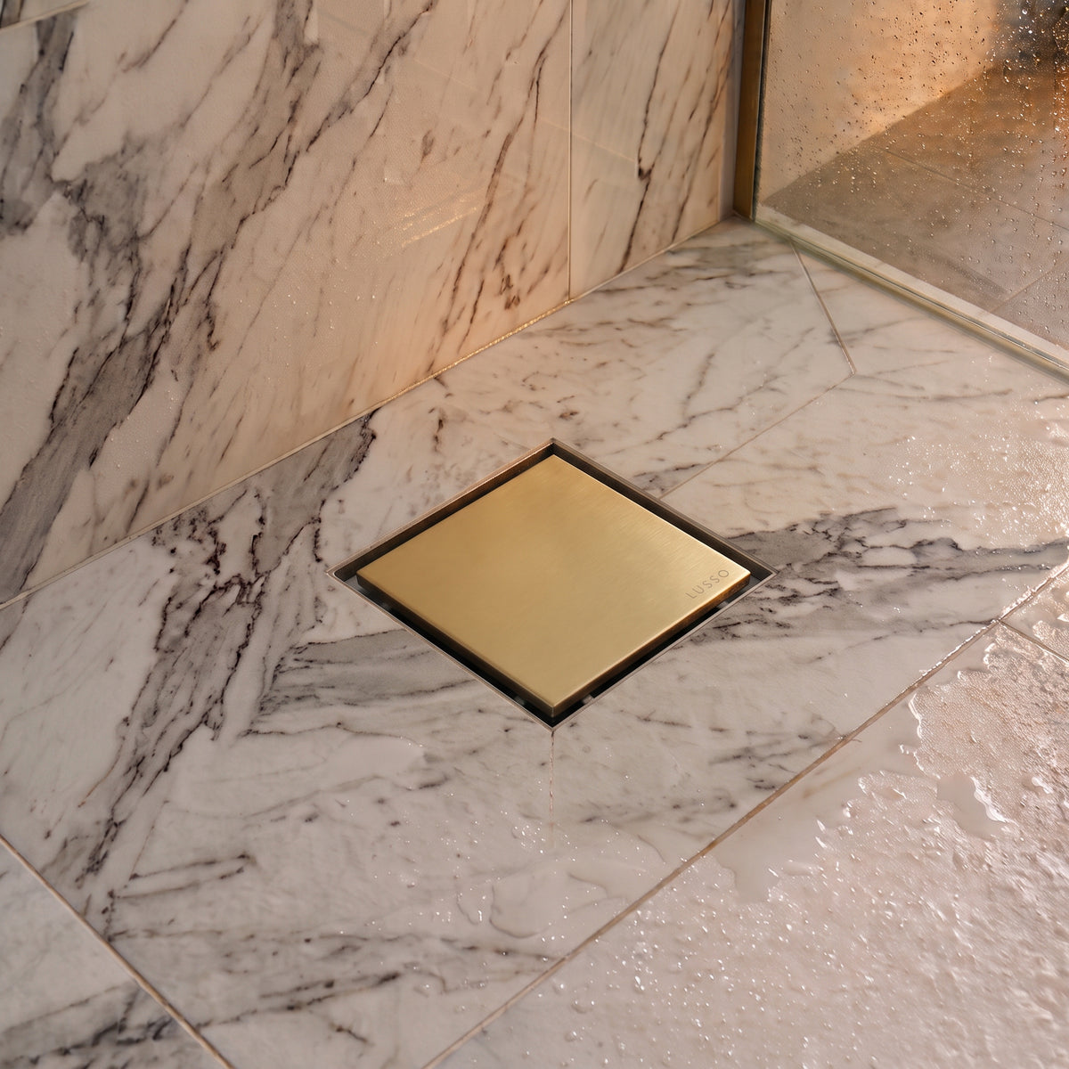 Square Brushed Gold Tileable Wet Room Waste Kit
