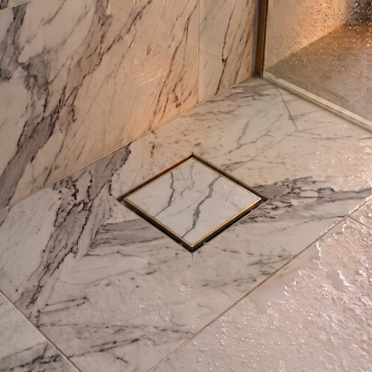 Square Brushed Gold Tileable Wet Room Waste Kit