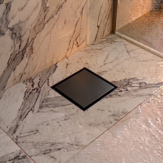 Square Matte Black Tileable Wet Room Waste Kit