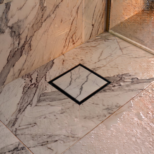 Square Matte Black Tileable Wet Room Waste Kit