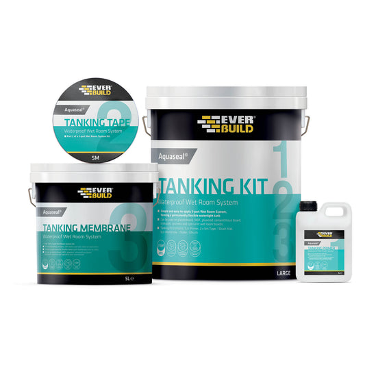 Linear Wet Room Walk in Shower Tray Kit + Tanking Kit + Brushed Gold Waste Kit