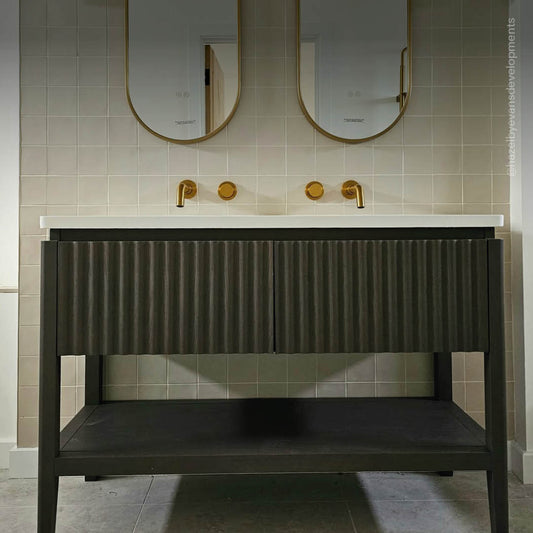 Eclat Grey Oak Wood Grain Vanity Unit 1400mm