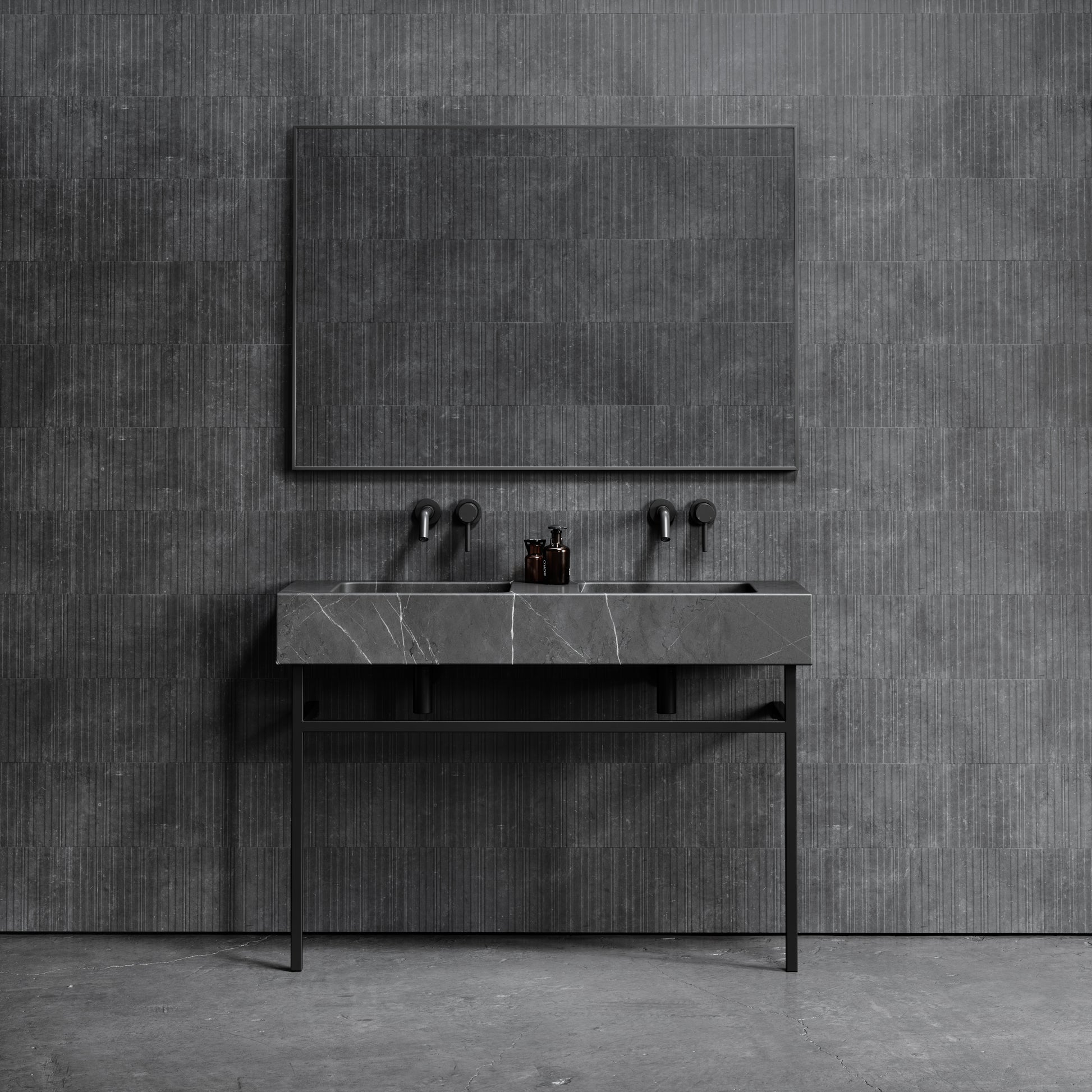 Vernante Pietra Grey Marble Matte Black Vanity Unit 1200mm