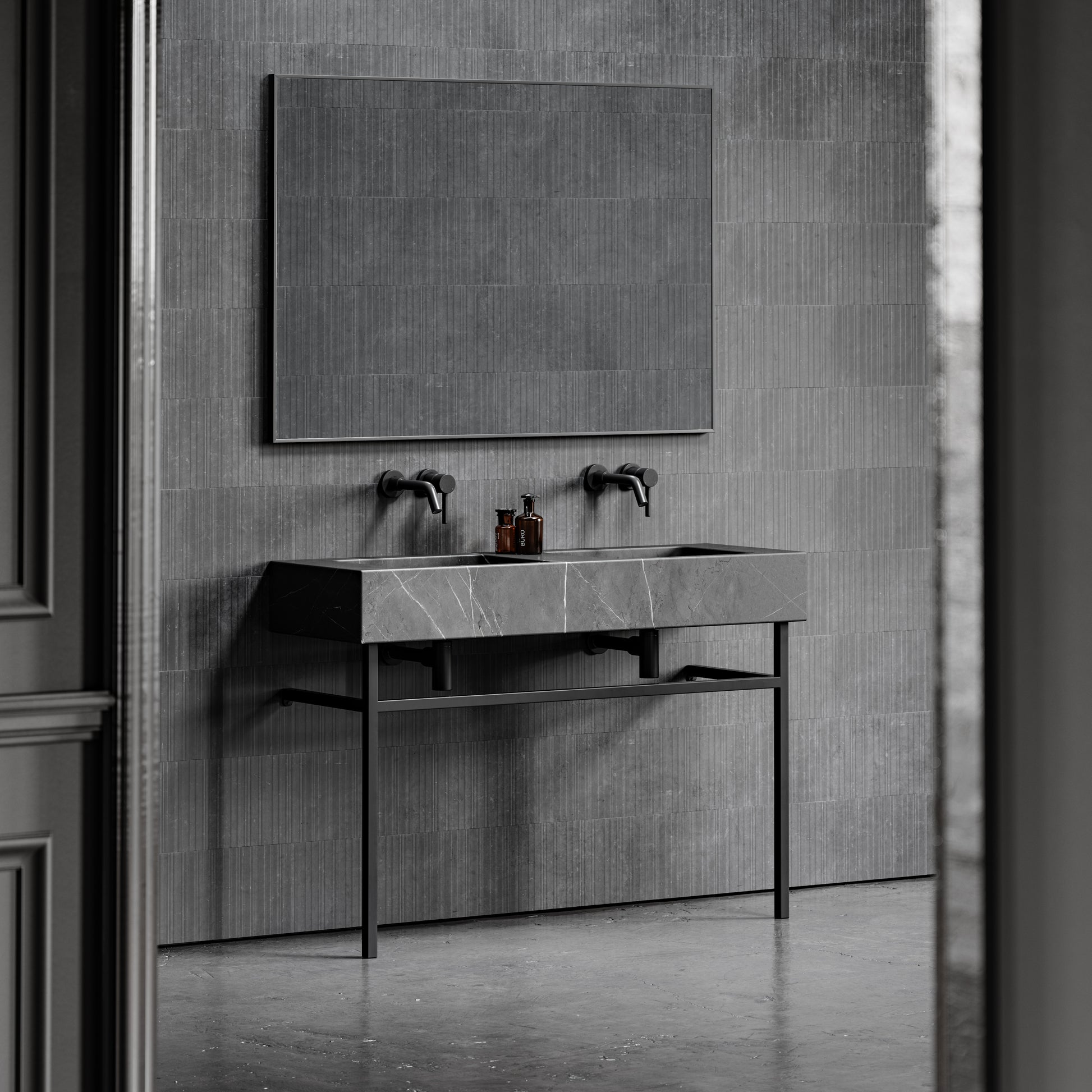 Vernante Pietra Grey Marble Matte Black Vanity Unit 1200mm