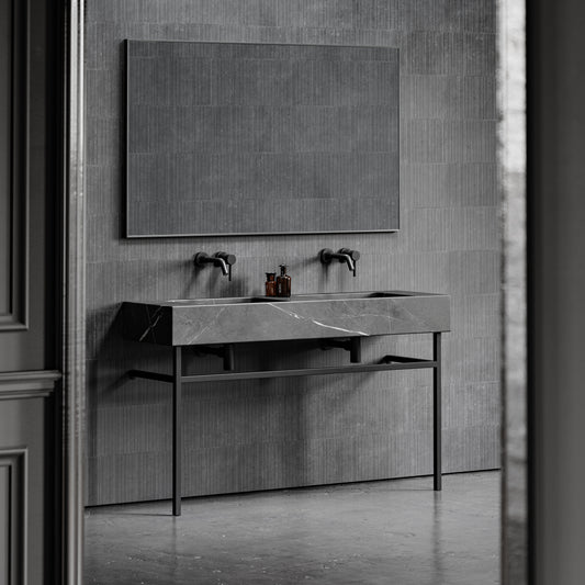 Vernante Pietra Grey Marble Matte Black Vanity Unit 1400mm