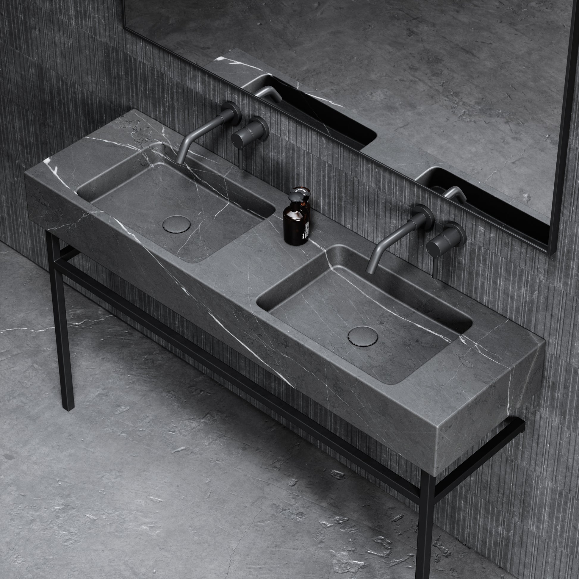 Vernante Pietra Grey Marble Matte Black Vanity Unit 1400mm