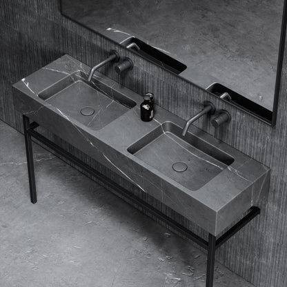 Vernante Pietra Grey Marble Matte Black Vanity Unit 1400mm