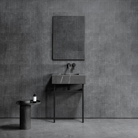 Vernante Pietra Grey Marble Matte Black Vanity Unit 600mm