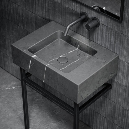 Vernante Pietra Grey Marble Matte Black Vanity Unit 600mm