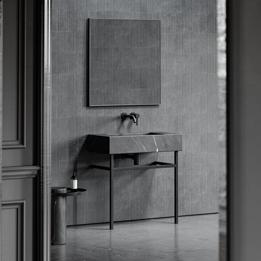 Vernante Pietra Grey Marble Matte Black Vanity Unit 800mm