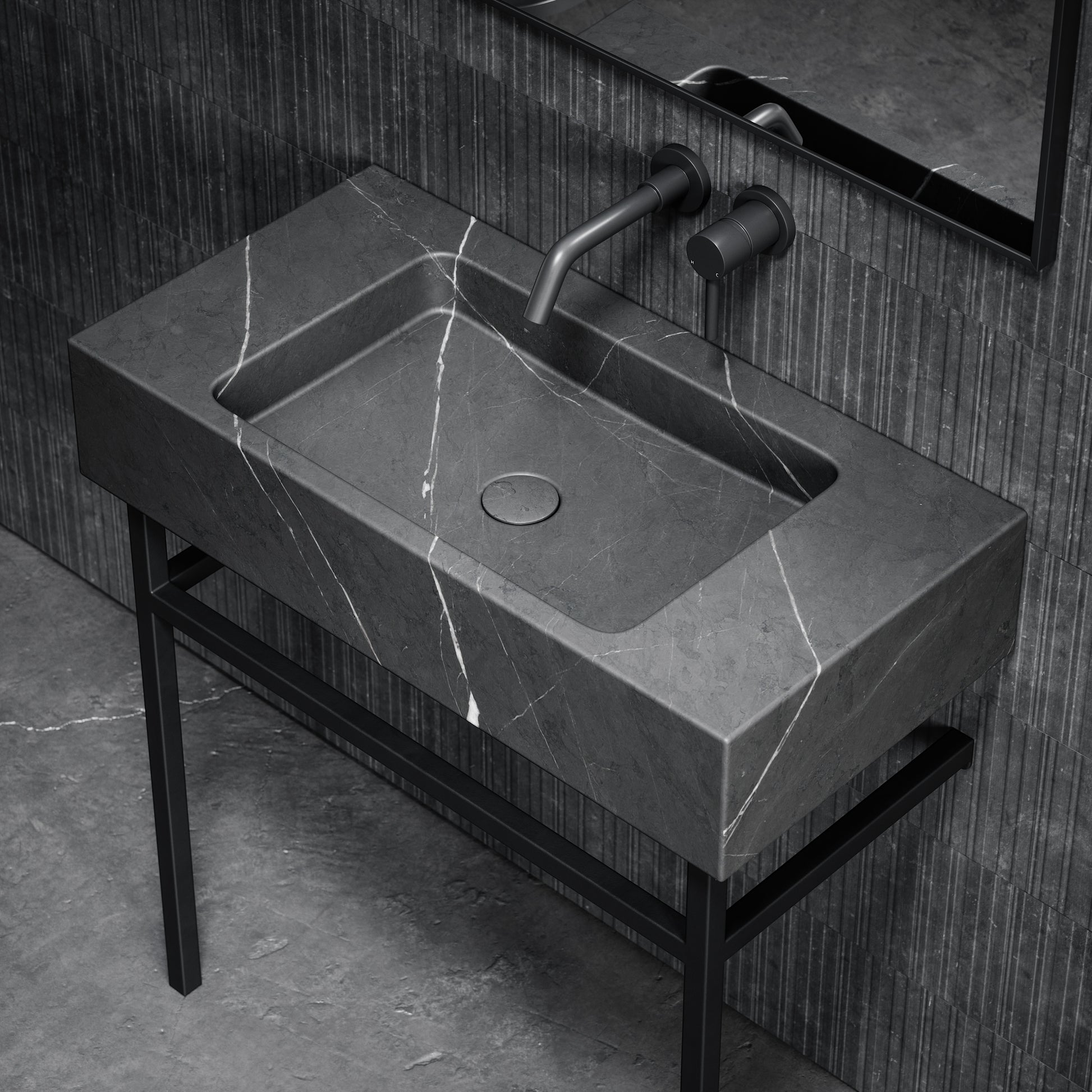 Vernante Pietra Grey Marble Matte Black Vanity Unit 800mm
