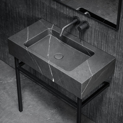 Vernante Pietra Grey Marble Matte Black Vanity Unit 800mm