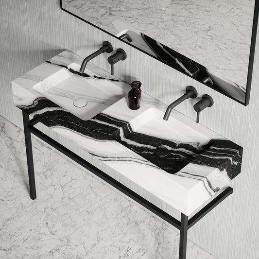 Vernante Panda Marble Matte Black Vanity Unit 1200mm