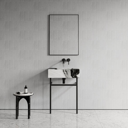 Vernante Panda Marble Matte Black Vanity Unit 600mm