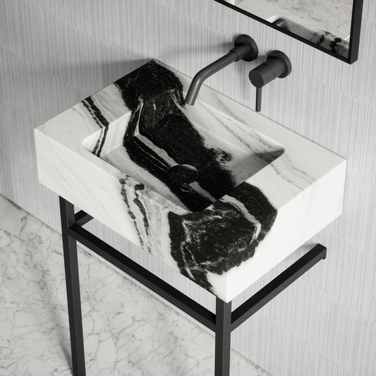 Vernante Panda Marble Matte Black Vanity Unit 600mm