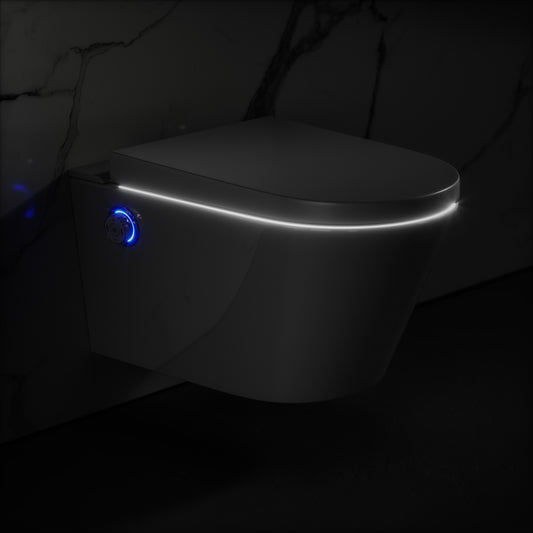 Intellismart Wall Hung Rimless Bidet Toilet with Concealed Cistern Frame and Brushed Stainless Flush Plate