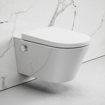 Intellismart Wall Hung Rimless Bidet Toilet with Concealed Cistern Frame and Brushed Stainless Flush Plate