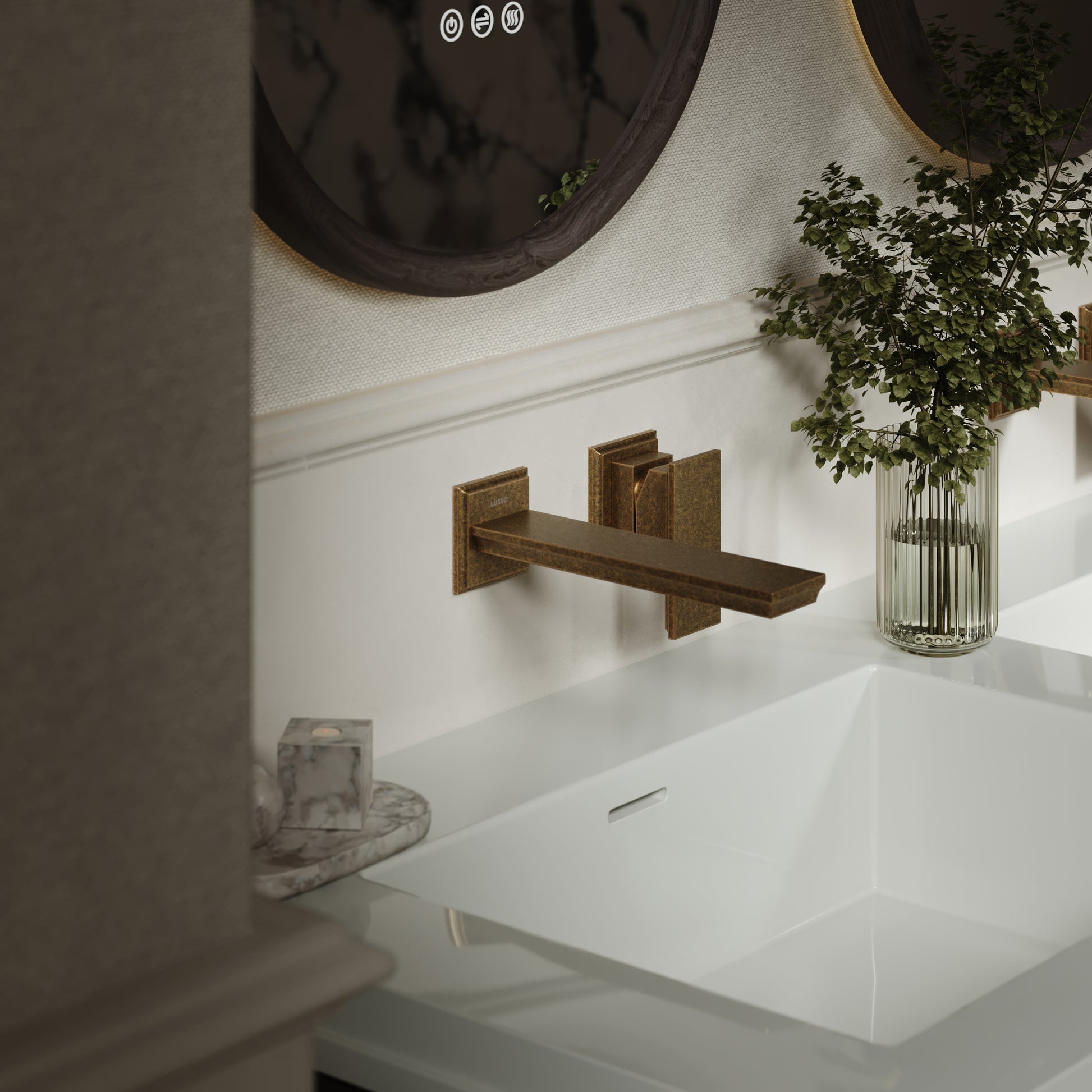 Baroque Aged Bronze Wall Mounted Basin Mixer Tap V2