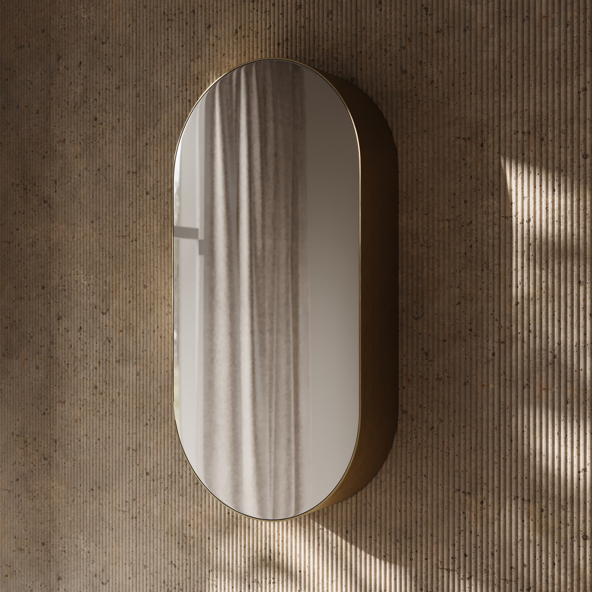 Zenith Brushed Gold Oval LED Mirror Cabinet 450mm