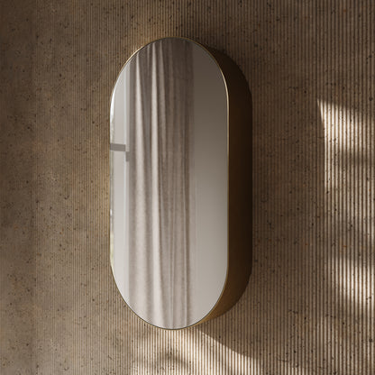 Zenith Brushed Gold Oval LED Mirror Cabinet 450mm