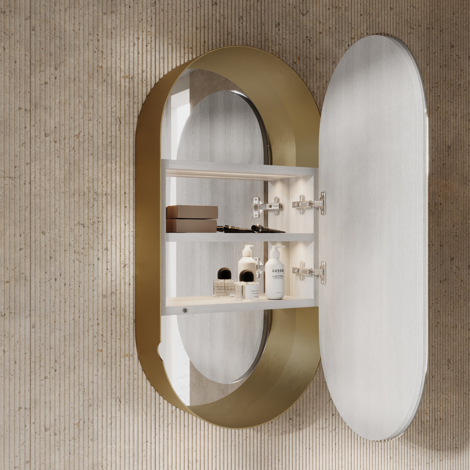 Zenith Brushed Gold Oval LED Mirror Cabinet 450mm