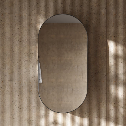 Zenith Matte Black Oval LED Mirror Cabinet 450mm