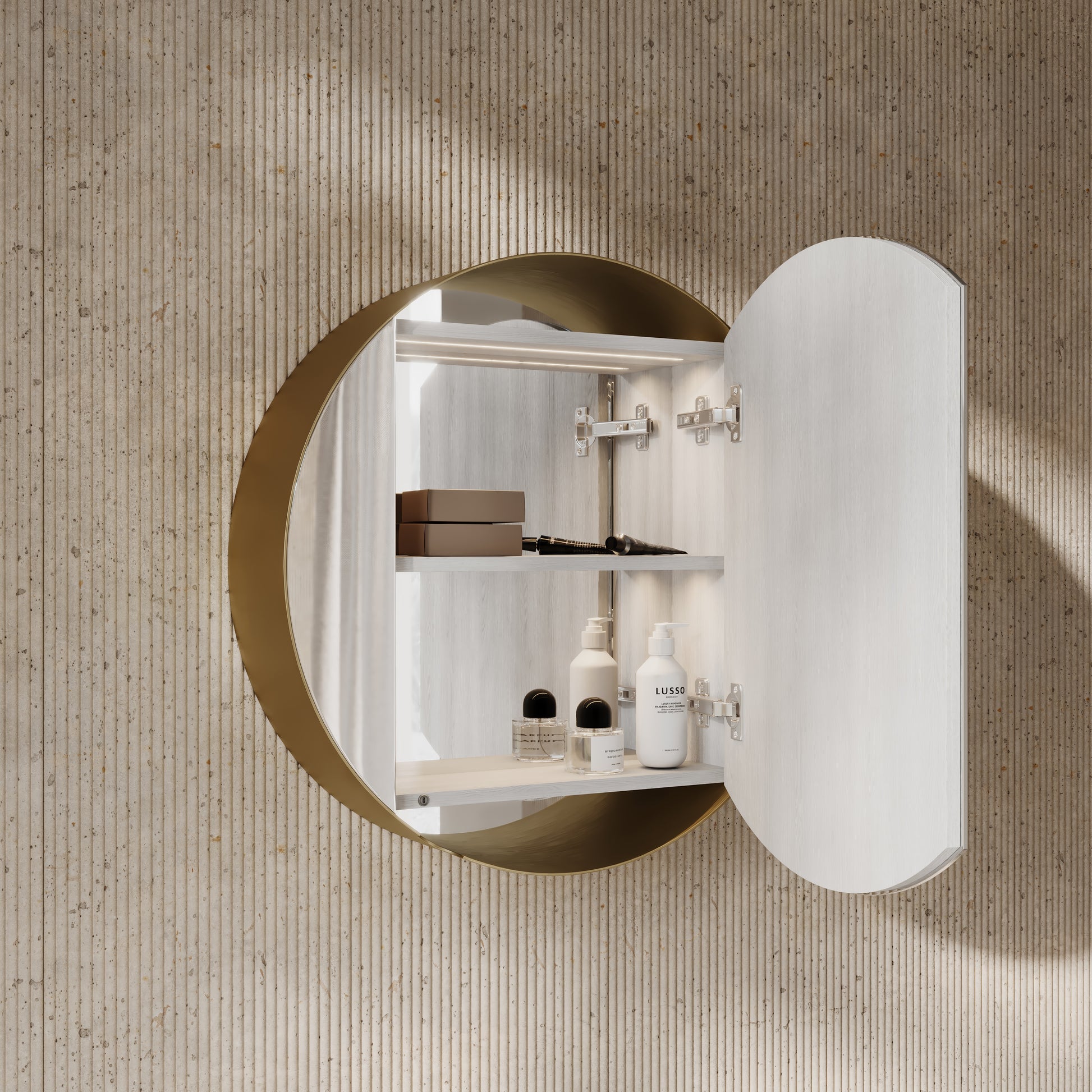 Zenith Brushed Gold Round LED Mirror Cabinet 600mm