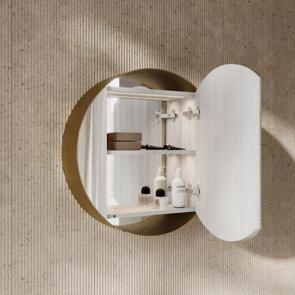 Zenith Brushed Gold Round LED Mirror Cabinet 600mm