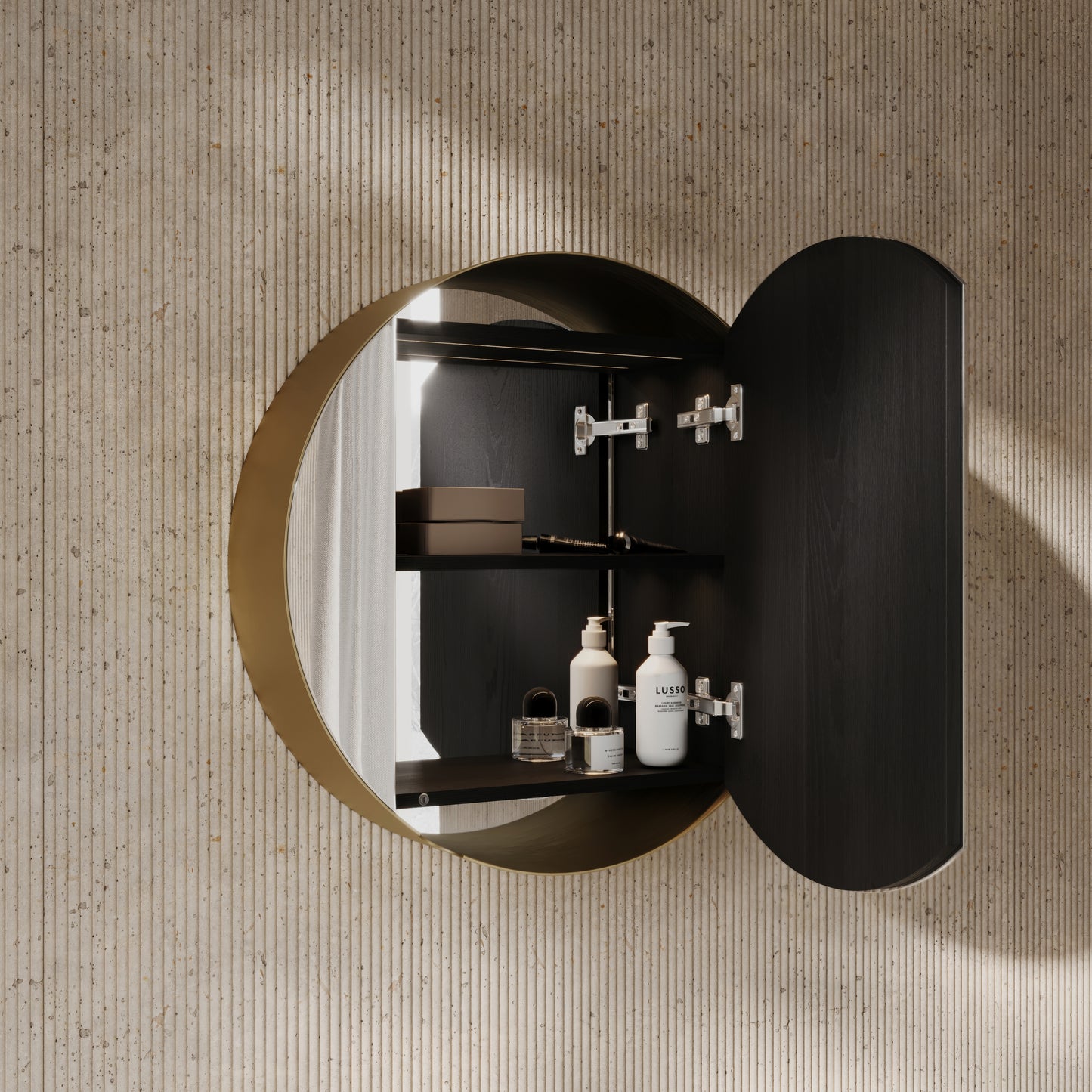 Zenith Brushed Gold Round LED Mirror Cabinet 600mm