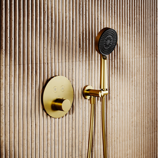 AcquaVita Brushed Gold Push Button Rainfall Shower