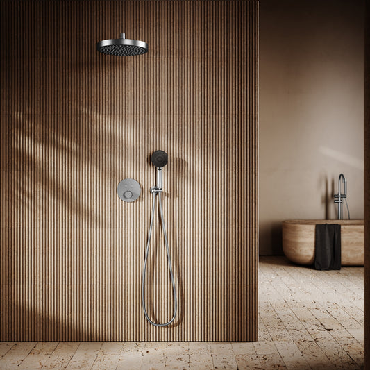 AcquaVita Brushed Stainless Push Button Rainfall Shower