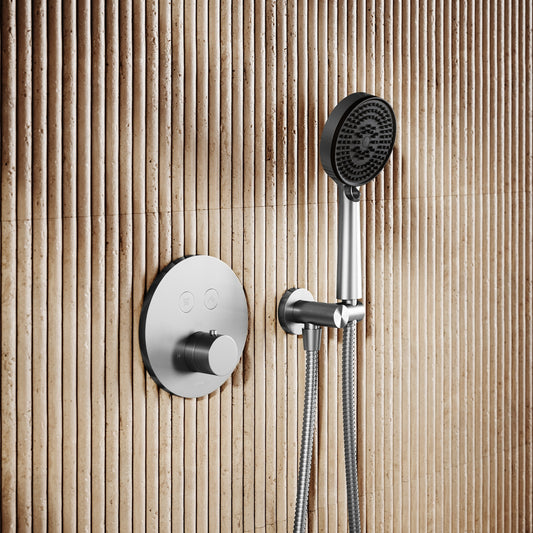 AcquaVita Brushed Stainless Push Button Rainfall Shower