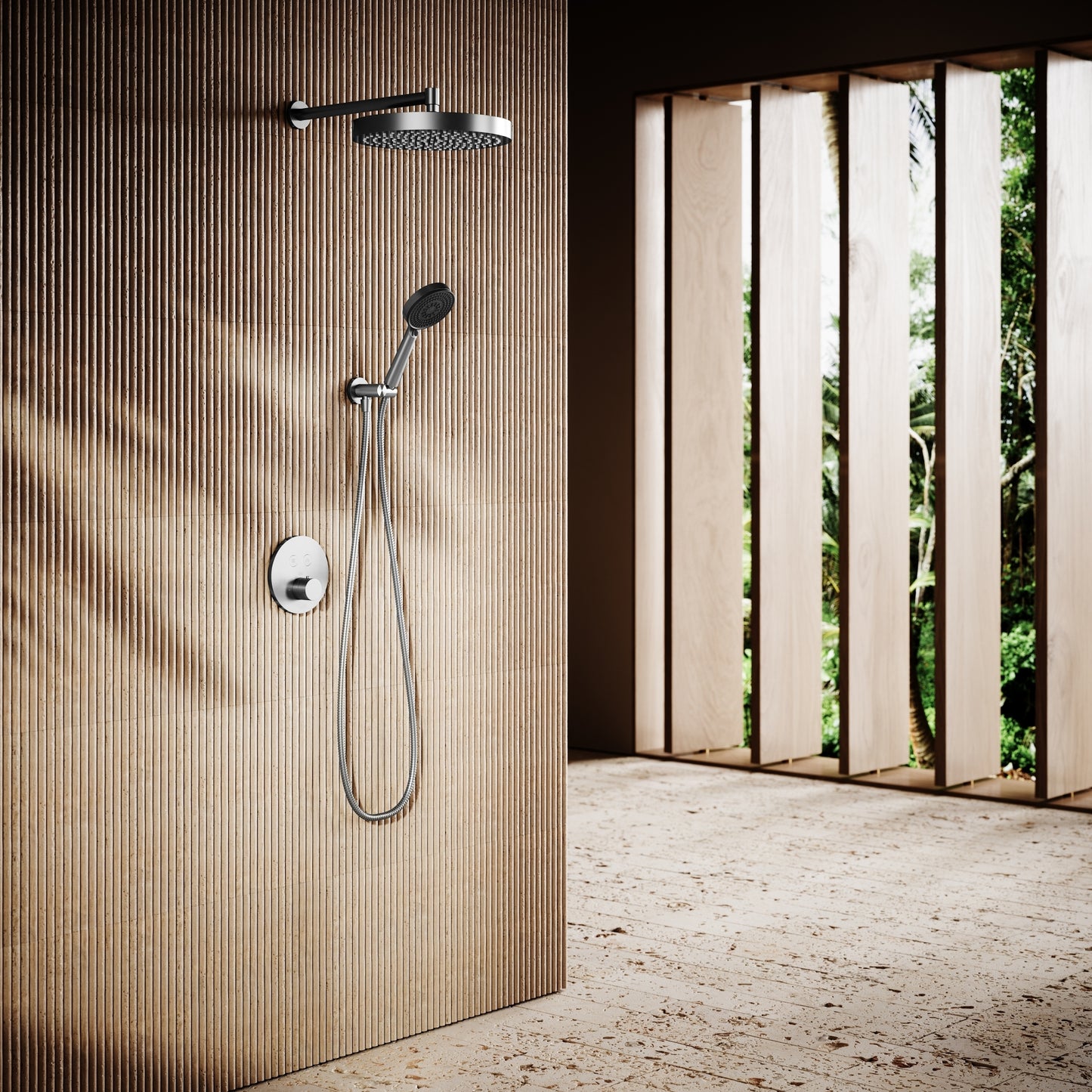 AcquaVita Brushed Stainless Push Button Rainfall Shower