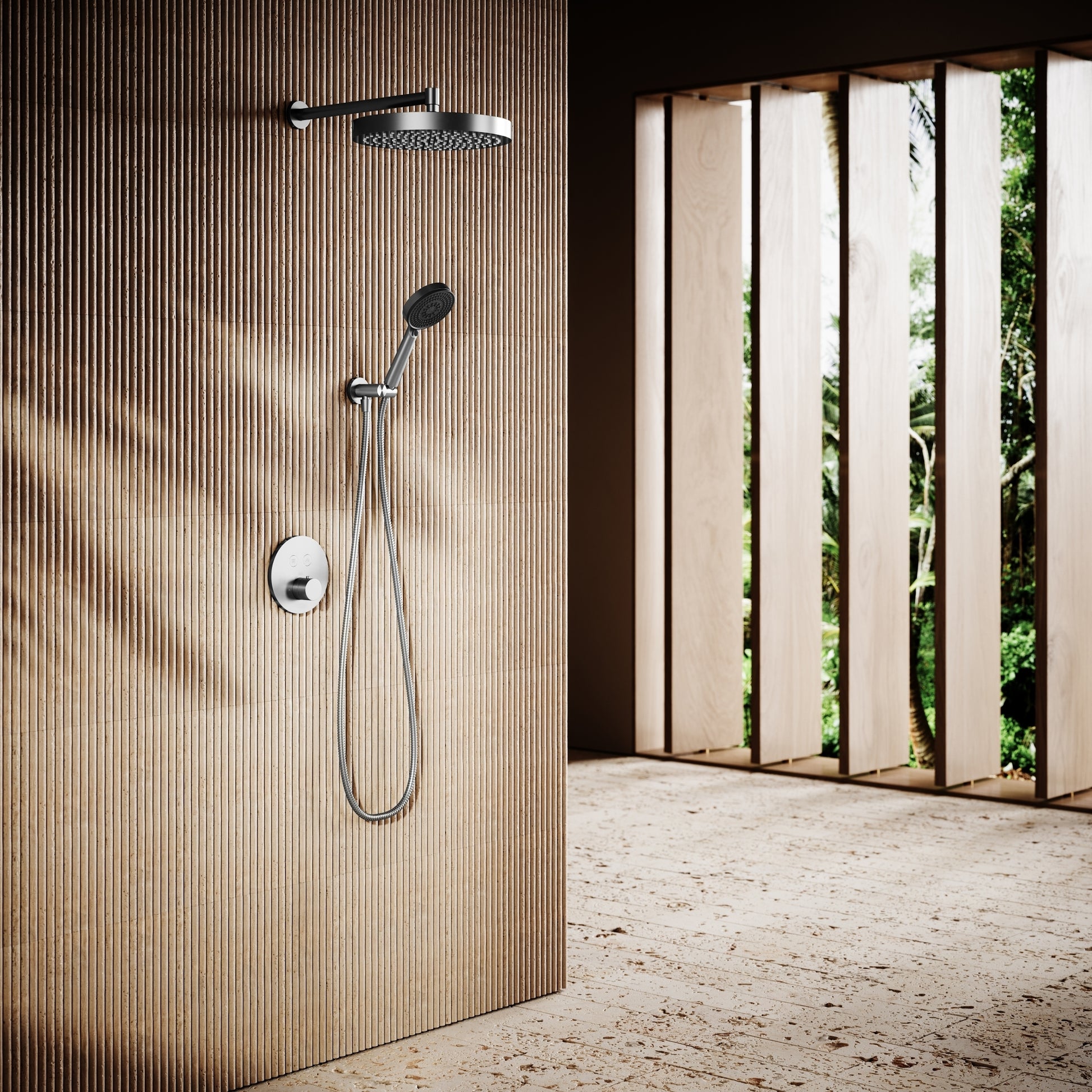 AcquaVita Brushed Stainless Push Button Rainfall Shower