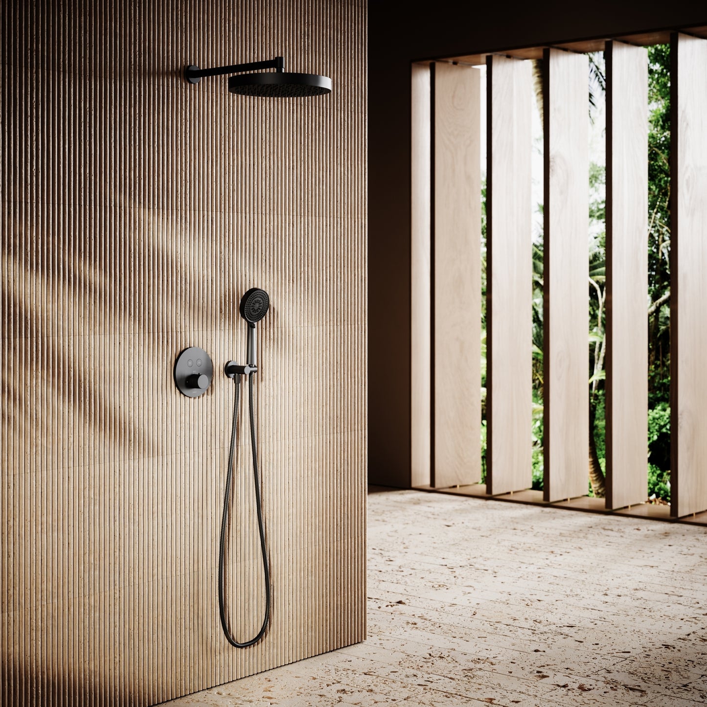 AcquaVita Matte Black Push Button Rainfall Shower