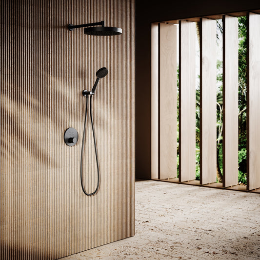 AcquaVita Matte Black Push Button Rainfall Shower