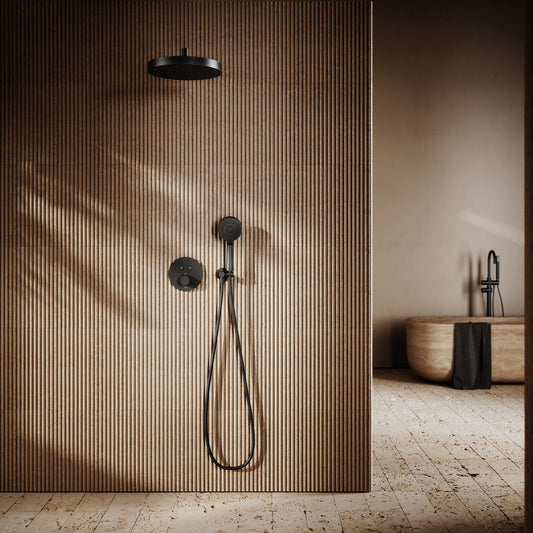AcquaVita Matte Black Push Button Rainfall Shower