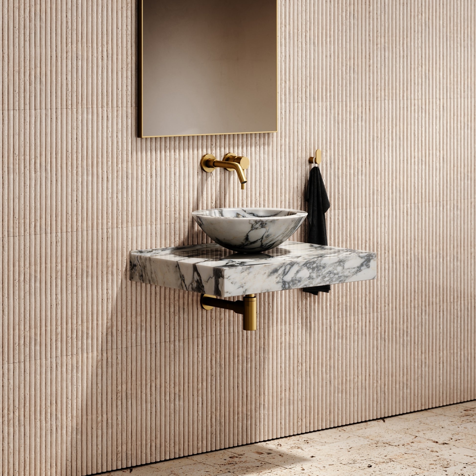 Arabescato Marble Countertop Basin Shelf 660mm